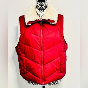 Big Chill Retro Red Puffer Vest Faux Fur Collar Pockets x-large